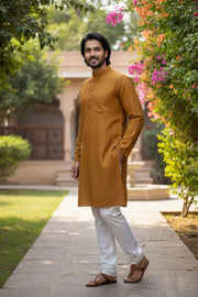 Brown Full Sleeves Long Kurta with Self Striped