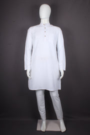 White Self Line Full Sleeve Long Kurta