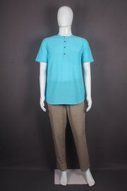 Handwoven Cotton Sky Blue Short Kurta