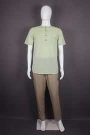 Handwoven Cotton Sea Green Self Line Short Kurta