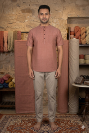 Handwoven Cotton Half Sleeves Short Kurta