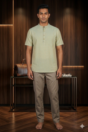 Handwoven Cotton Half Sleeves Short Kurta