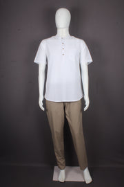 Handwoven Cotton White Check Half Sleeves Short Kurta