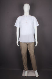 Handwoven Cotton White Self Lined Half Sleeves Short Kurta