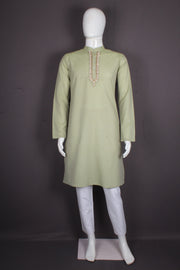 Men's Sea Green Twill Weave Zardozi Hand Embroidered Festive Long Kurta