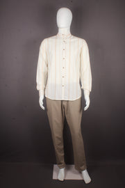 Men's Cream Full Slevees Shirt with Self Striped