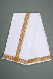 White Dobby Dhoti Dupatta with Brown Border