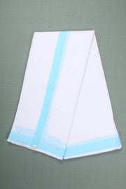 White Dhoti Dupatta Set with Blue Border