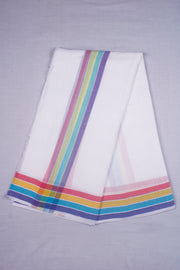 White Kids Dhoti Dupatta with Red, Yellow, Blue and Purple Border