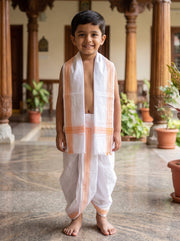 White Kids Dhoti Dupatta with Orange Border