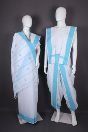 Traditional Handloom Joda Set in Pristine White with Dobby and Booti Work