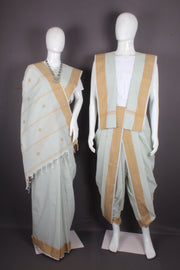 Traditional Handloom Joda Set in Sea Green with Goldan Yellow Dobby Border