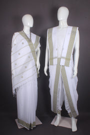 Traditional Handloom Joda Set in White with Buti and Dobby Border
