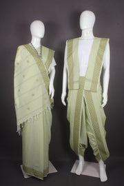 Traditional Handloom Joda Set in Sea Green with Buti and Dobby Border
