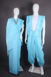 Sea Green Aahar Joda with Butis and Dobby Border