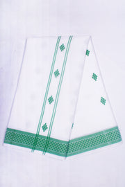 White Dobby Dhoti Dupatta with Green Border and Butis