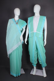 Sea Green Dobby Aahar Joda with Sky Blue Border