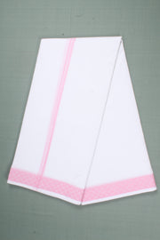 White Dobby Self Line Dhoti Dupatta with Pink Border