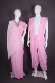 Pink Dobby Aahar Joda with Light Pink Border