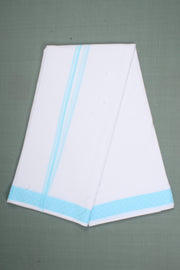 Handloom Dhoti Dupatta Set with dobby border Blue Stripes and Self-Line