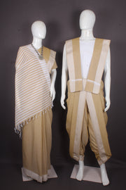 Traditional Handloom Joda Set in Sky Chiku with Off White Dobby Border