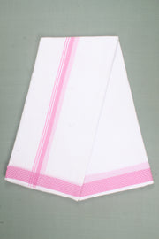 White Dhoti Dupatta with Self Striped and Pink Dobby Border