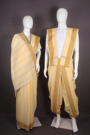 Yellow Dobby Aahar Joda and Dark Yellow Border Border