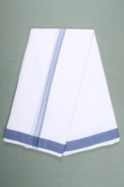 White Dobby Dhoti Dupatta with Blue Border