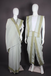 Off White Aahar Joda with Moss Green Dobby Border