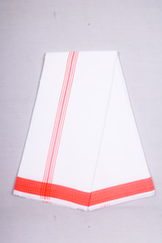 White Dobby Dhoti Dupatta with Orange Border