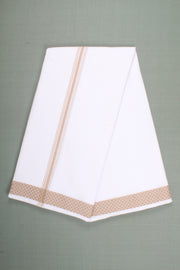 White Dhoti Dupatta with Brown Dobby Border