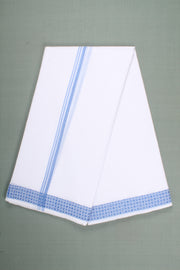 White Dhoti Dupatta with Blue Dobby Border