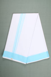 White Dhoti Dupatta with Sky Blue Dobby Border