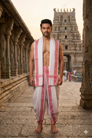 White Dobby Dhoti Dupatta with Red Border