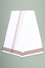 White Dhoti Dupatta with Brown Dobby Border