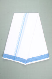 White Dhoti Dupatta with Blue Dobby Border