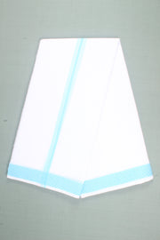 White Dhoti Dupatta with Sea Green Dobby Border