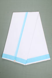 White Dhoti Dupatta with Sky Blue Dobby Border