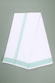 White Dhoti Dupatta with Sea Green Dobby Border