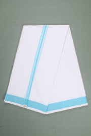 White Dhoti Dupatta with Sky Blue Dobby Border
