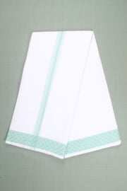 White Dhoti Dupatta with Sea Green Dobby Border