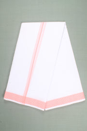 White Dhoti Dupatta with Pink Dobby Border