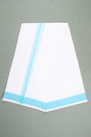White Dobby Dhoti Dupatta with Sky Blue Border