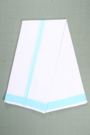 White Dobby Dhoti Dupatta with Sky Blue Border