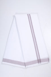 White Self Striped Check Dhoti Dupatta with Purple Border