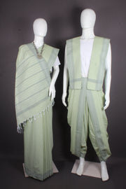 Moss Green Aahar Joda with Self Striped and Gray Border