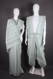 Light Gray Aahar Joda with Self Striped and Gary Border