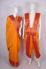 Traditional Handloom Joda Set in Vibrant Yellow with Begani Booti Line