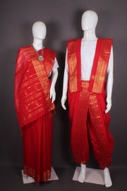 Traditional Handloom Joda Set in Red with Buti and doldan Zari Dobby Border