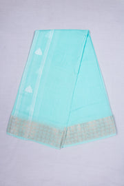 Cyan Dobby Dhoti Dupatta with Golden Zari Border and White Butis
